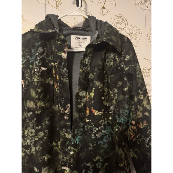 Volcom Green Floral Circle Flannel Womens Snowboarding Jacket Sz Medium - Picture 3 of 4
